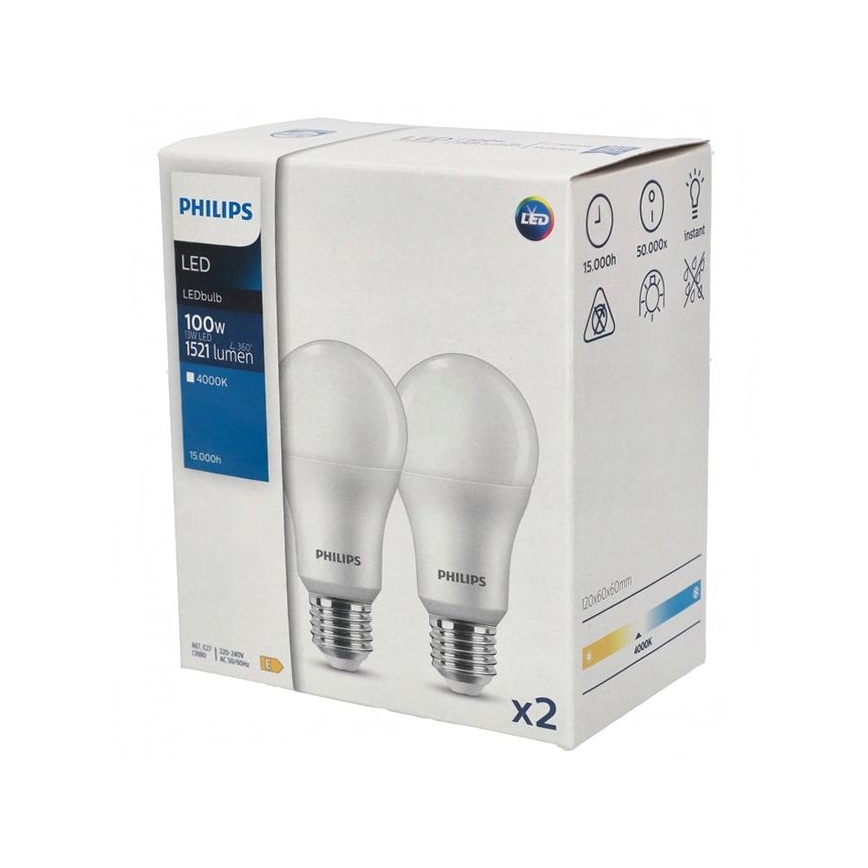 ZESTAW 2x LED Żarówka Philips A67 E27/13W/230V 4000K