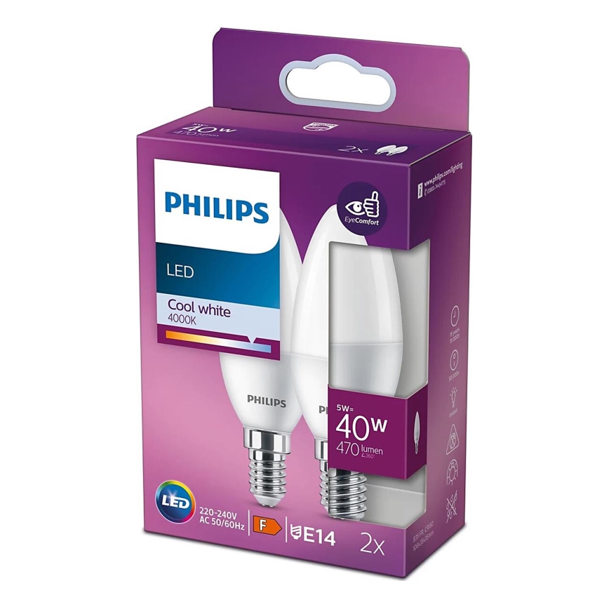 ZESTAW 2x LED Żarówka Philips B35 E14/5W/230V 4000K