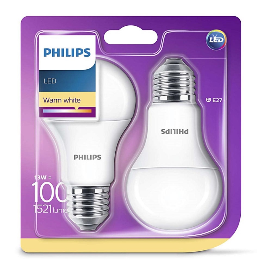 ZESTAW 2x LED Żarówka Philips E27/13W/230V 2700K