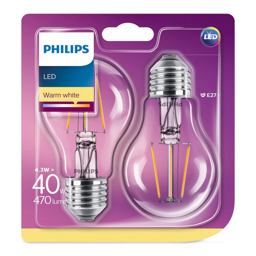 ZESTAW 2x LED Żarówka Philips E27/4,3W/230V 2700K