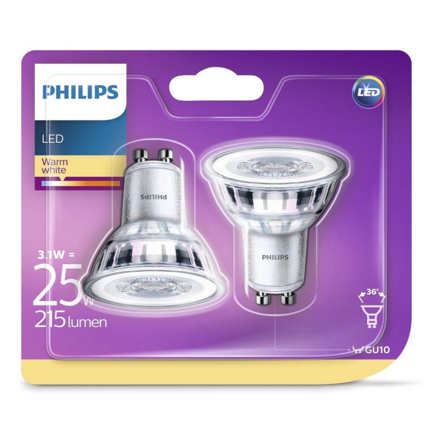 ZESTAW 2x LED Żarówka Philips GU10/3,1W/230V 2700K