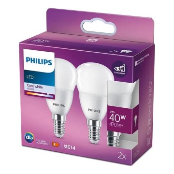 ZESTAW 2x LED Żarówka Philips P45 E14/5W/230V 4000K