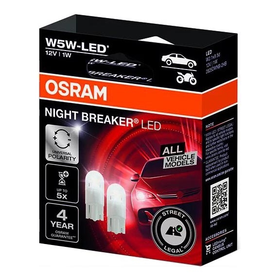 ZESTAW 2x LED Żarówka samochodowa NIGHT BREAKER W2.1x9.5d/1W/12V 5700K - Osram