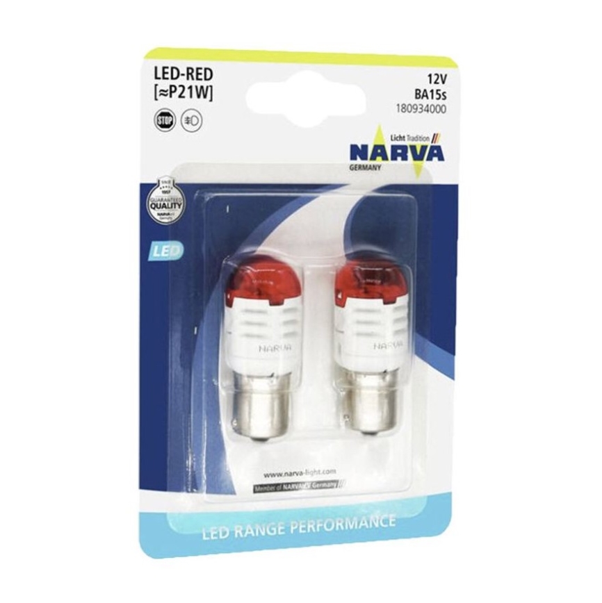 ZESTAW 2x LED Żarówka samochodowa P21W BA15s/1,75W/12V czerwony - Narva 18093RPNVAB2