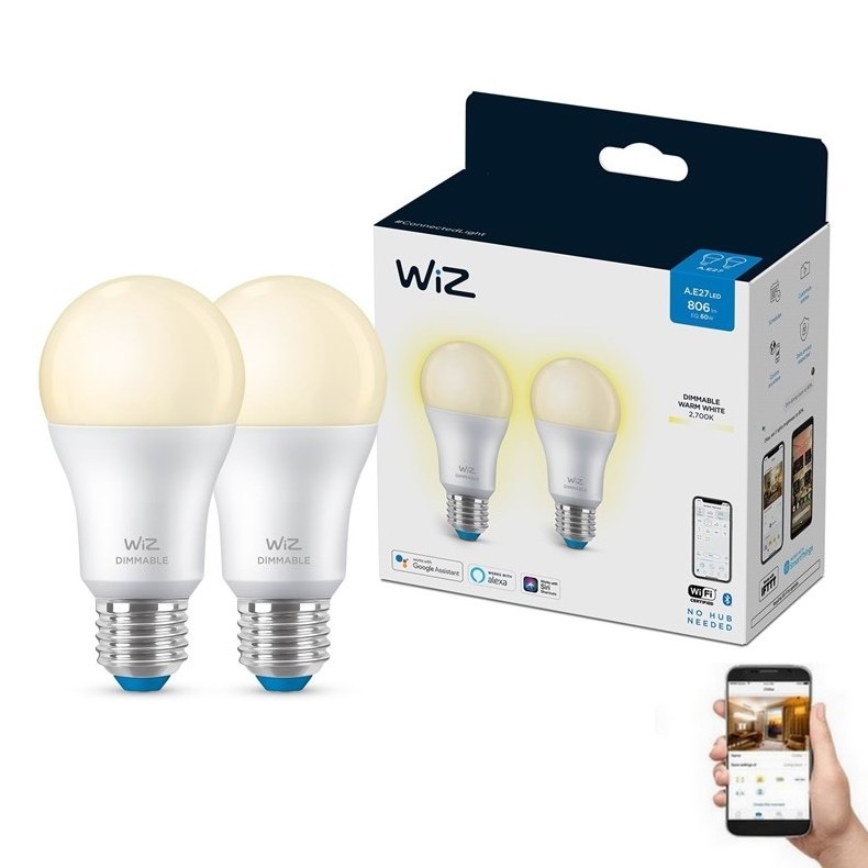 ZESTAW 2x LED Żarówka ściemnialna A60 E27/8W/230V 2700K CRI 90 Wi-Fi - WiZ