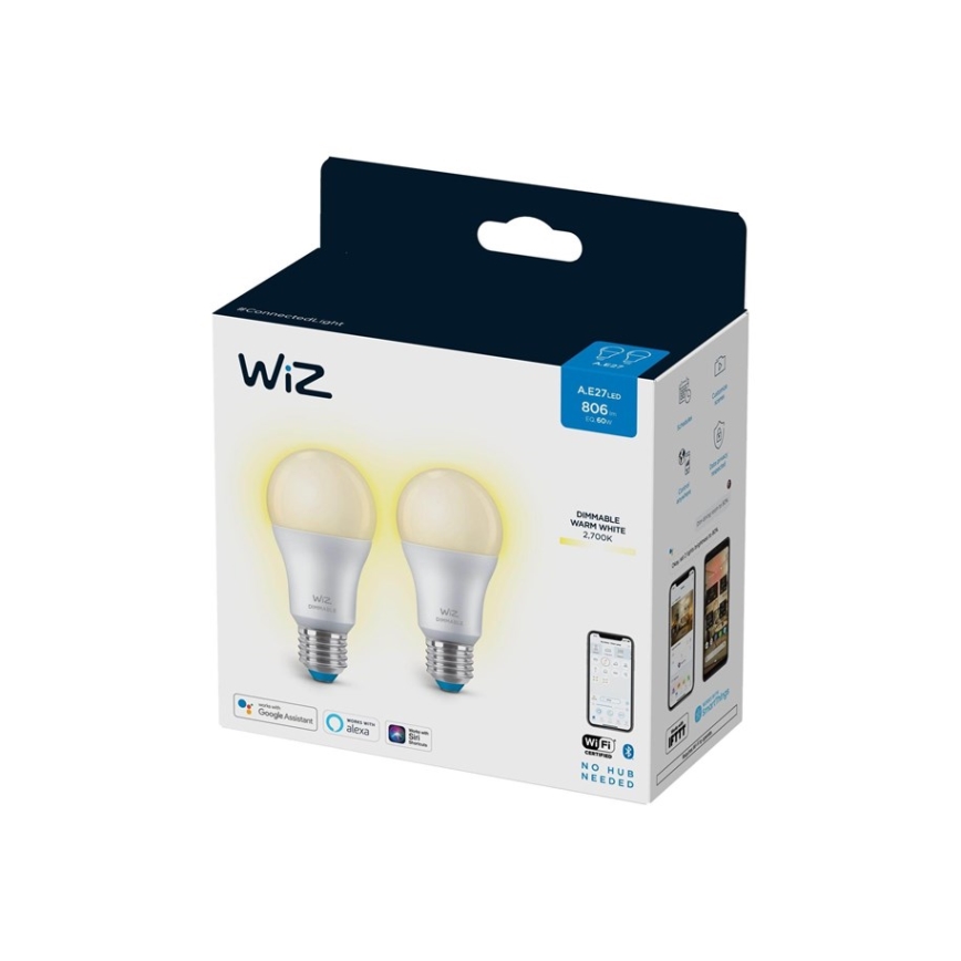 ZESTAW 2x LED Żarówka ściemnialna A60 E27/8W/230V 2700K CRI 90 Wi-Fi - WiZ