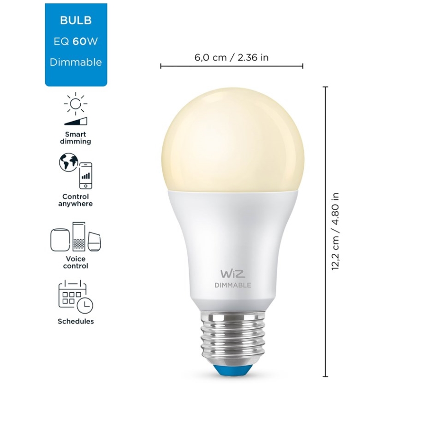 ZESTAW 2x LED Żarówka ściemnialna A60 E27/8W/230V 2700K CRI 90 Wi-Fi - WiZ