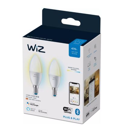 ZESTAW 2x LED Żarówka ściemnialna C37 E14/4,9W/230V 2700-6500K CRI 90 Wi-Fi - WiZ
