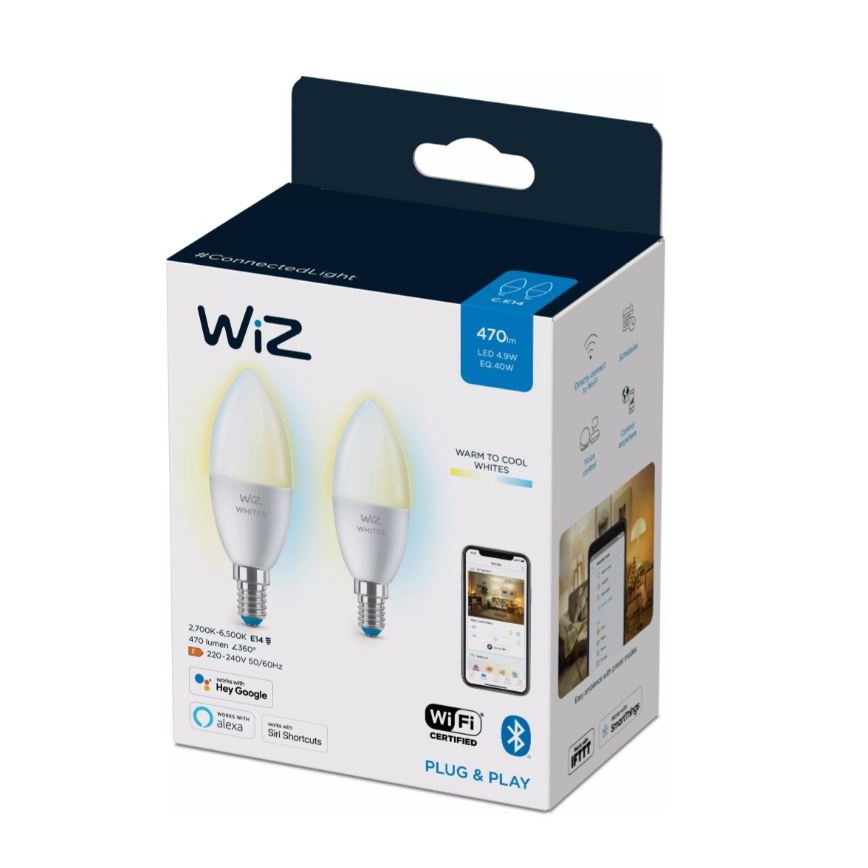ZESTAW 2x LED Żarówka ściemnialna C37 E14/4,9W/230V 2700-6500K CRI 90 Wi-Fi - WiZ