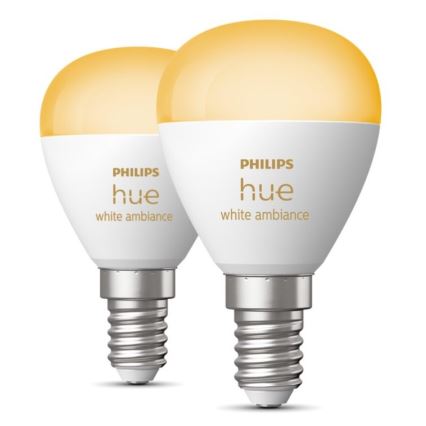 ZESTAW 2x LED Żarówka ściemnialna Philips Hue WHITE AMBIANCE P45 E14/5,1W/230V 2200-6500K