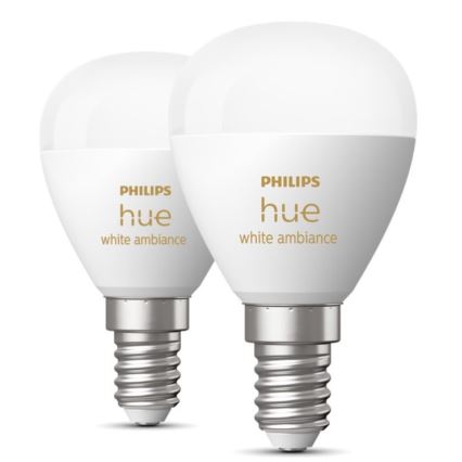 ZESTAW 2x LED Żarówka ściemnialna Philips Hue WHITE AMBIANCE P45 E14/5,1W/230V 2200-6500K