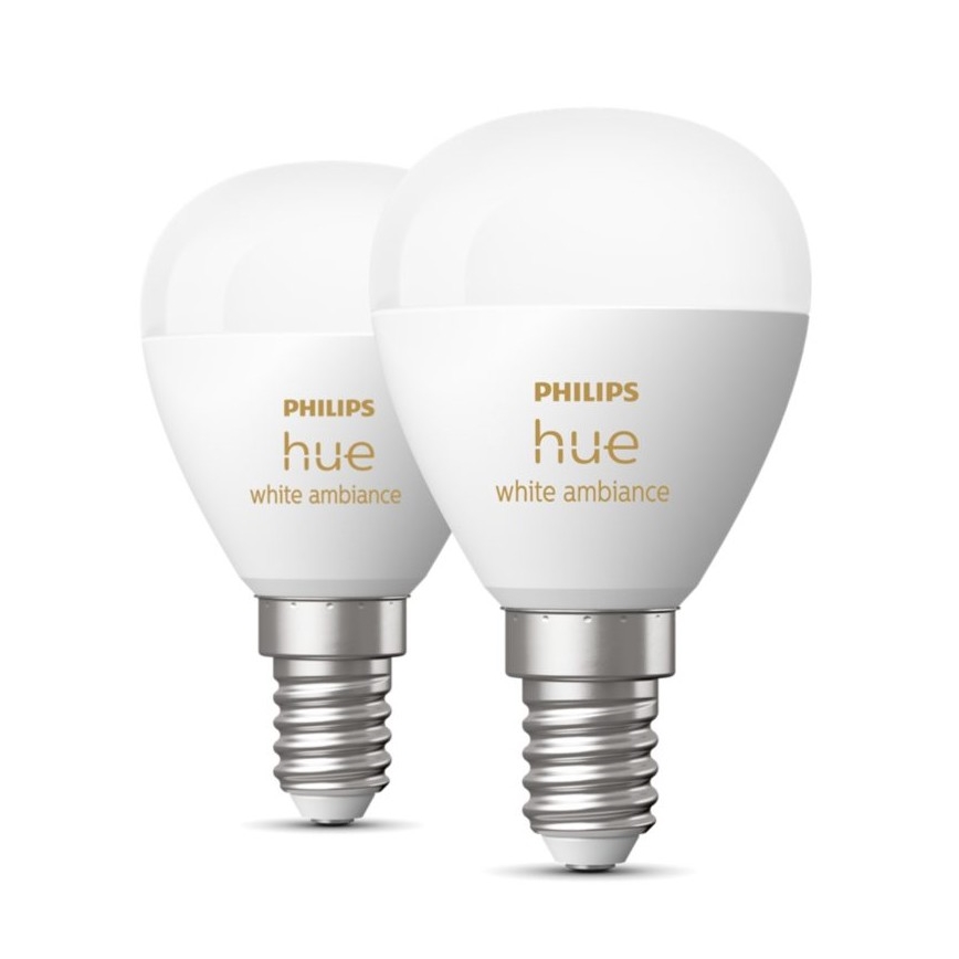 ZESTAW 2x LED Żarówka ściemnialna Philips Hue WHITE AMBIANCE P45 E14/5,1W/230V 2200-6500K