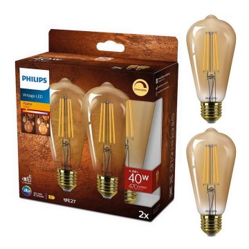 ZESTAW 2x LED Żarówka ściemnialna VINTAGE Philips ST64 E27/4,2W/230V 2200K