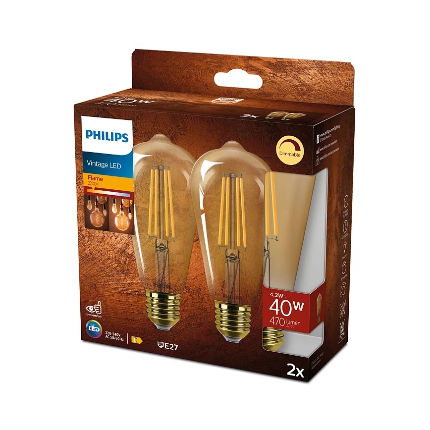 ZESTAW 2x LED Żarówka ściemnialna VINTAGE Philips ST64 E27/4,2W/230V 2200K