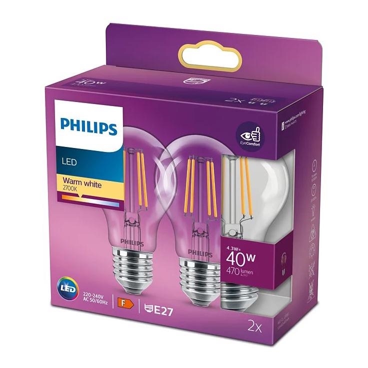 ZESTAW 2x LED Żarówka VINTAGE Philips A60 E27/4,3W/230V 2700K