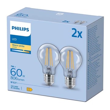 ZESTAW 2x LED Żarówka VINTAGE Philips A60 E27/7W/230V 2700K