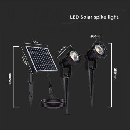 ZESTAW 2x LED Zewnętrzna lampa solarna 2xLED/1,2W/3,7V IP65 3000K