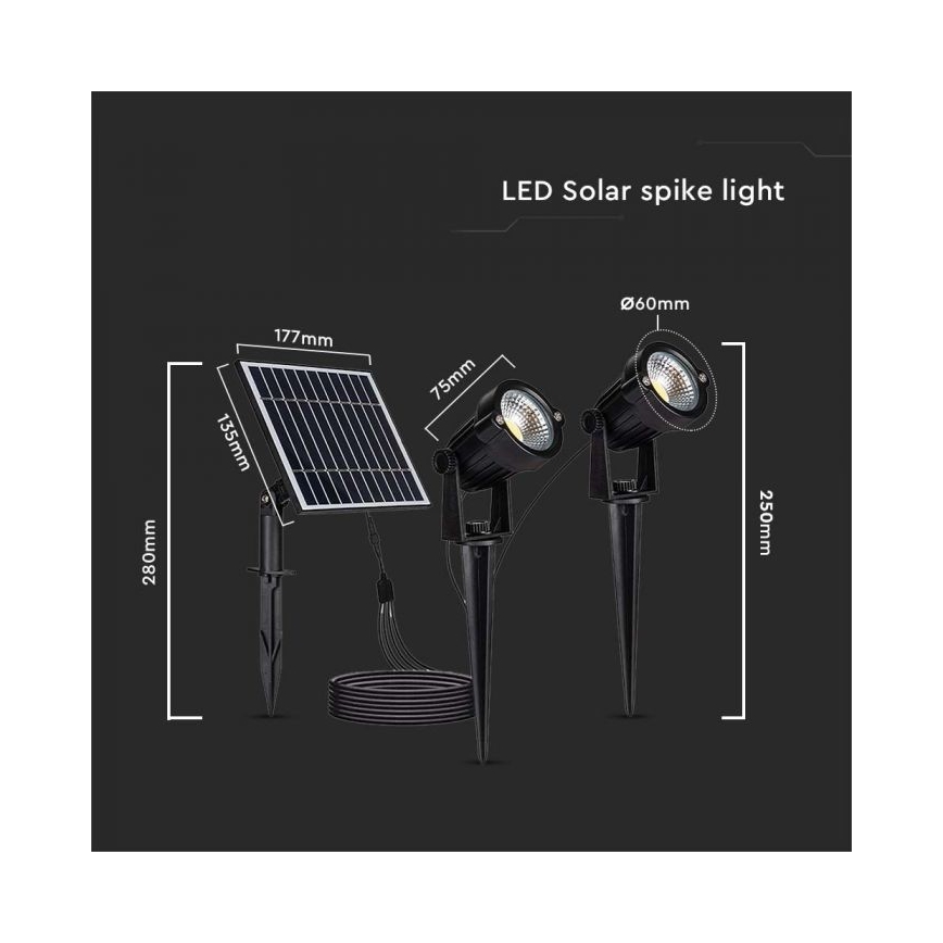 ZESTAW 2x LED Zewnętrzna lampa solarna 2xLED/1,2W/3,7V IP65 3000K