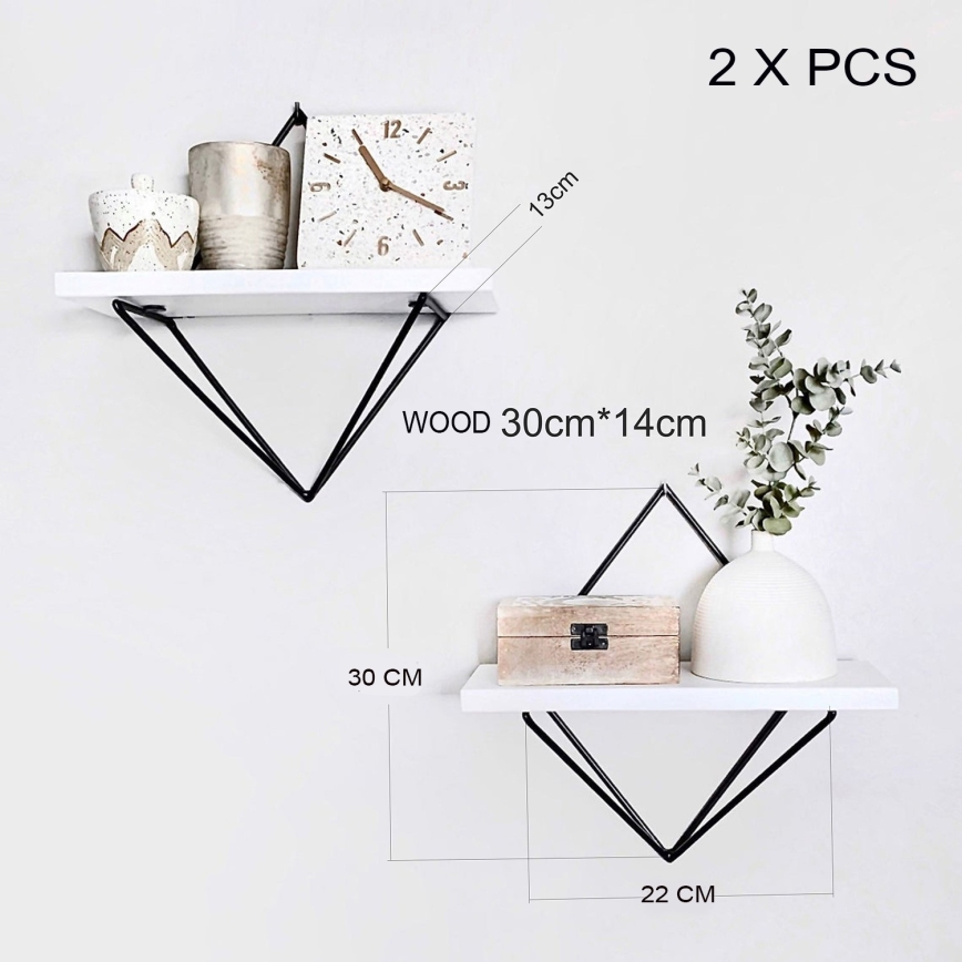 Zestaw 2x półek DIA, biały/czarny