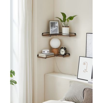 Zestaw 2x półek ściennych SHELFY 40x10x29 cm brązowy/czarny