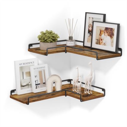 Zestaw 2x półek ściennych SHELFY 40x10x29 cm brązowy/czarny