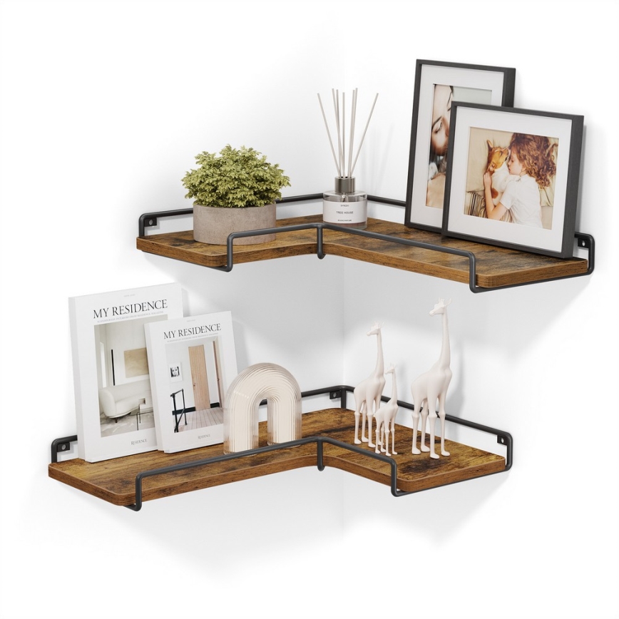 Zestaw 2x półek ściennych SHELFY 40x10x29 cm brązowy/czarny