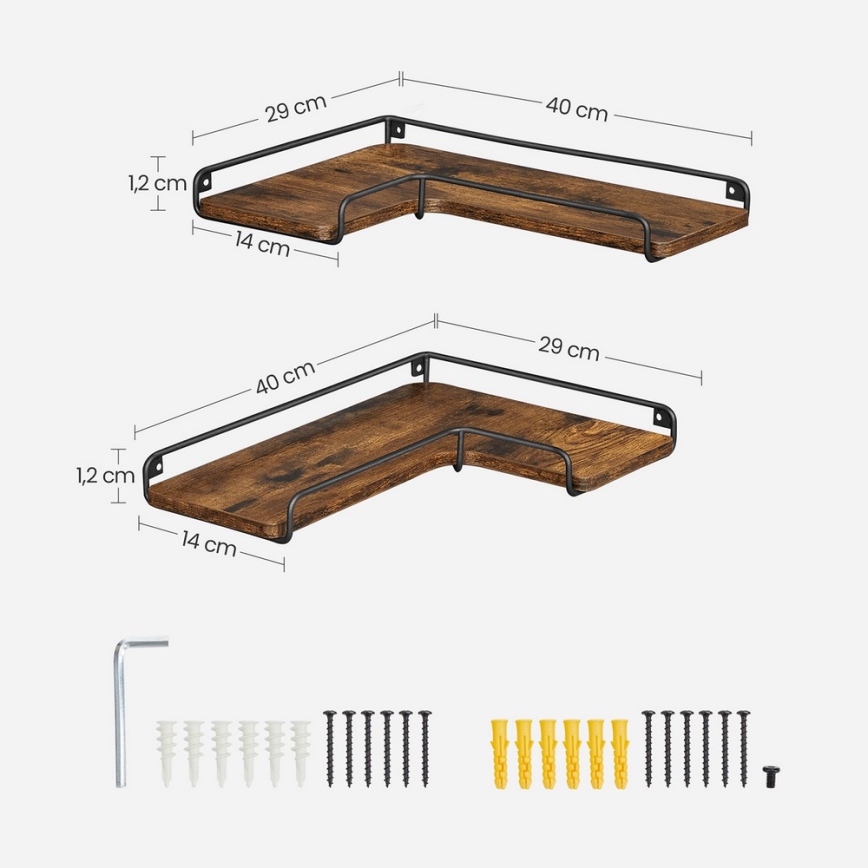 Zestaw 2x półek ściennych SHELFY 40x10x29 cm brązowy/czarny