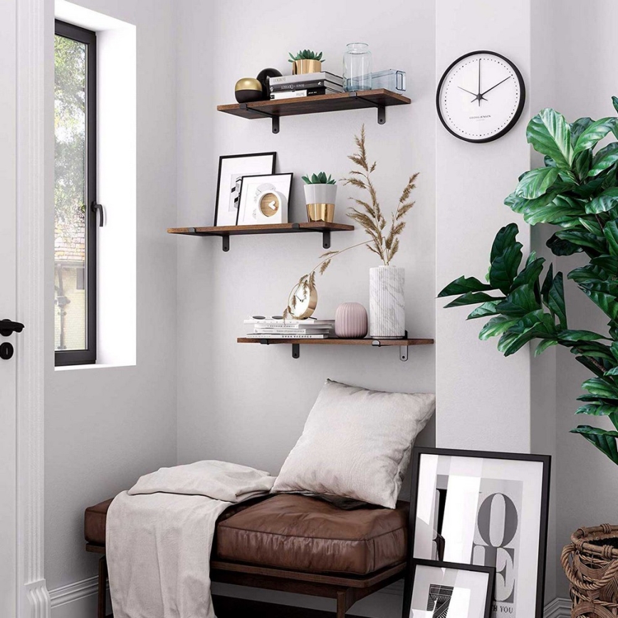 Zestaw 2x półek ściennych SHELFY brązowe/czarne