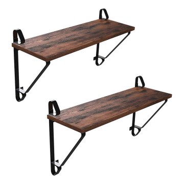 Zestaw 2x półek ściennych SHELFY brązowe/czarne