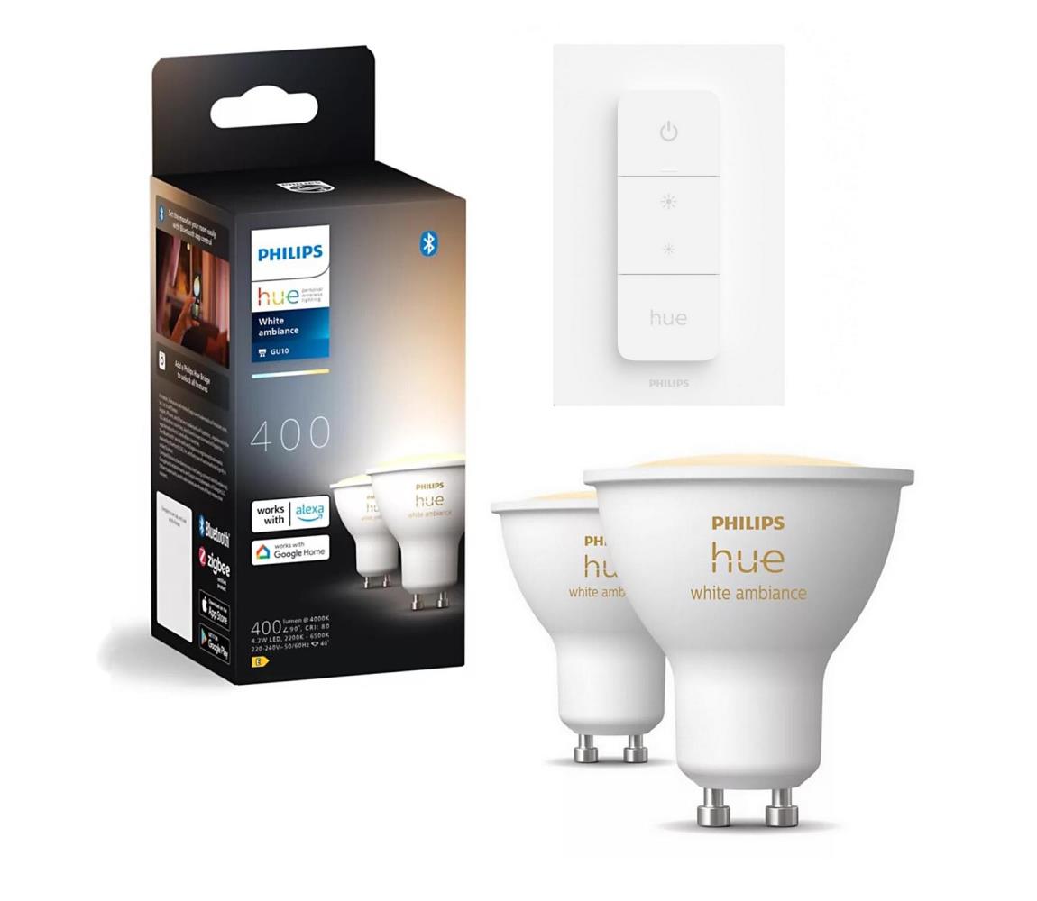 Zestaw 2x ściemnialnych żarówek LED Philips Hue WHITE AMB. GU10/4,2W/230V + ściemniacz