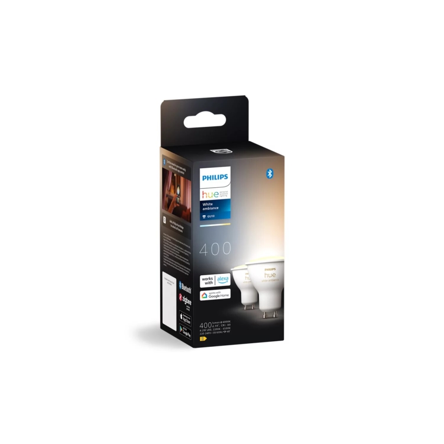 ZESTAW 2x ściemnialnych żarówek LED Philips Hue WHITE AMBIANCE GU10/4,2W/230V 2200-6500K + ściemniacz
