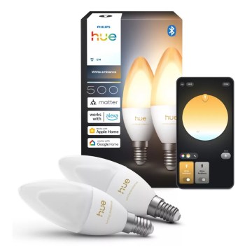 ZESTAW 2x ściemnialnych żarówek LED Philips Hue WHITE AMBIANCE B39 E14/3,7W/230V 1000-20000K