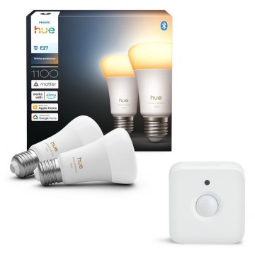 ZESTAW 2x ściemnialnych żarówek LED Philips Hue WHITE AMBIANCE E27/8,1W/230V 1000-20000K + czujnik ruchu