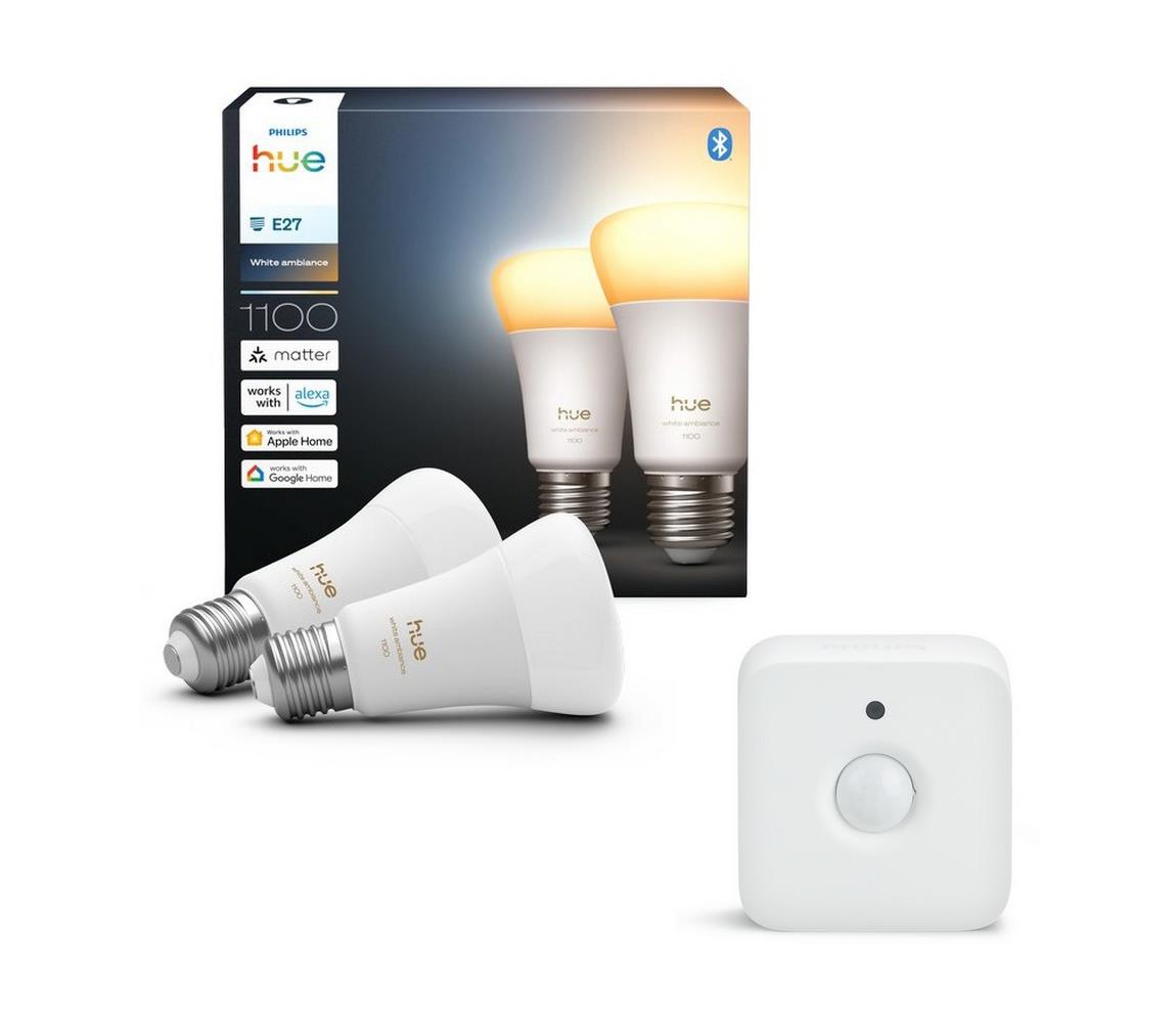 ZESTAW 2x ściemnialnych żarówek LED Philips Hue WHITE AMBIANCE E27/8,1W/230V + czujnik ruchu