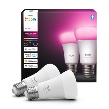Zestaw 2x ściemnialnych żarówek LED Philips Hue WHITE AND COLOR AMBIANCE E27/6W/230V 1000-20000K