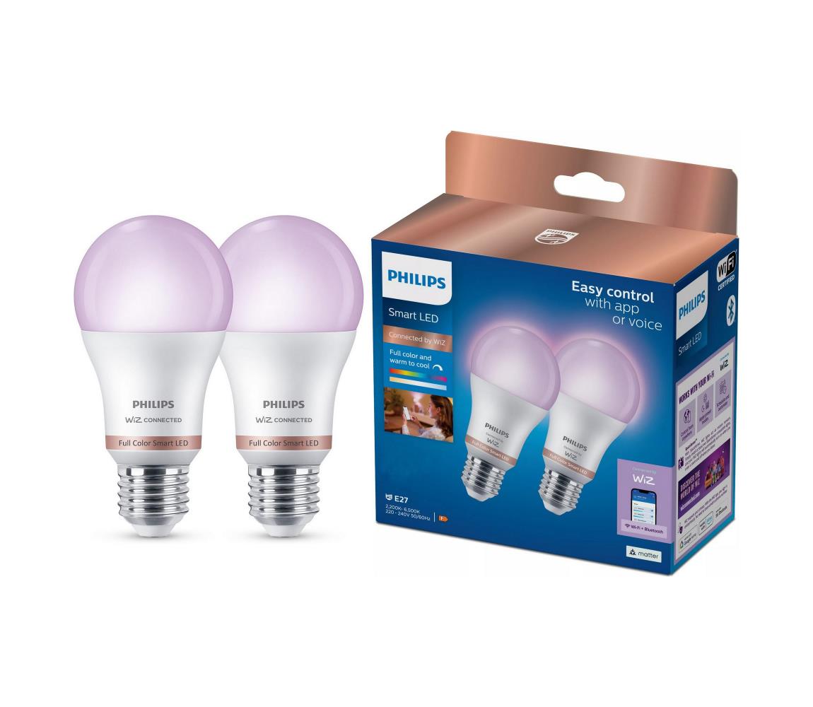 Zestaw 2x ściemnialnych żarówek LED RGB Philips SMART A60 E27/12,5W/230V 2200-6500K