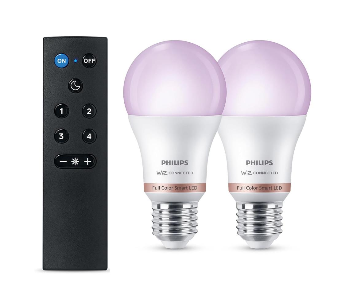 ZESTAW 2x ściemnialnych żarówek LED RGB Philips SMART A60 E27/8,5W/230V 2200-6500K + pilot