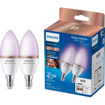ZESTAW 2x ściemnialnych żarówek LED RGB Philips SMART C37 E14/4,9W/230V 2200-6500K CRI 90