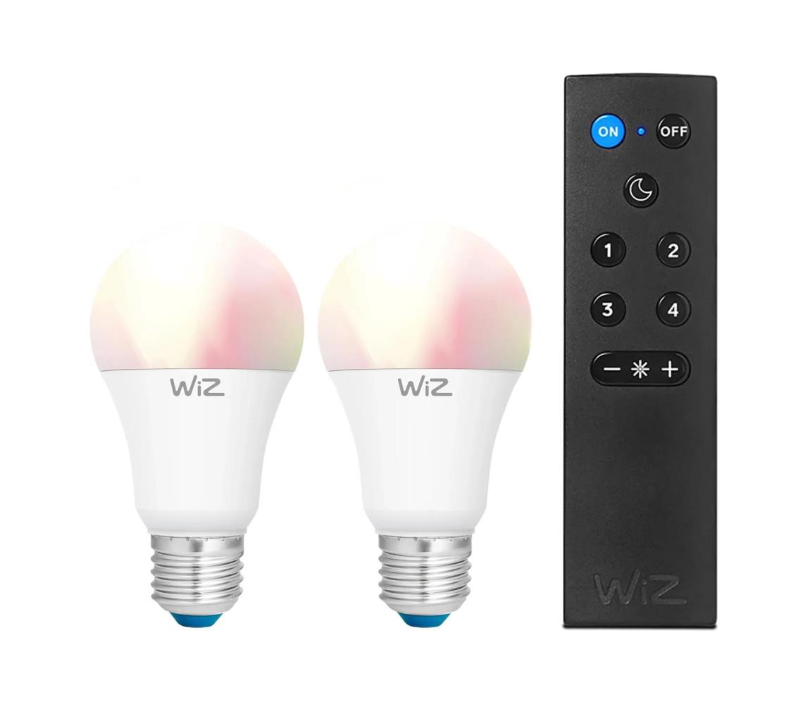 Zestaw 2x ściemnialnych żarówek LED RGBW A60 E27/9W/230V 2200-6500K Wi-Fi + pilot - WiZ