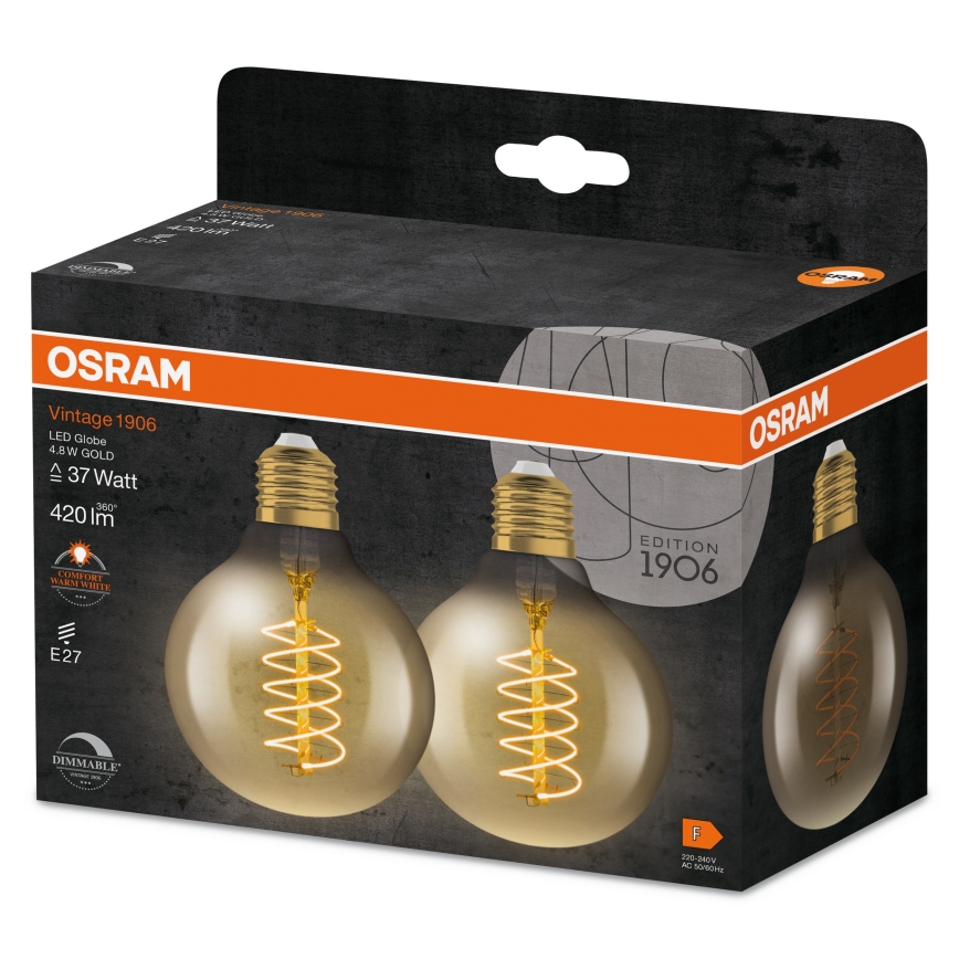 Zestaw 2x ściemnialnych żarówek LED VINTAGE FILAMENT E27/4,8W/230V 2200K - Osram