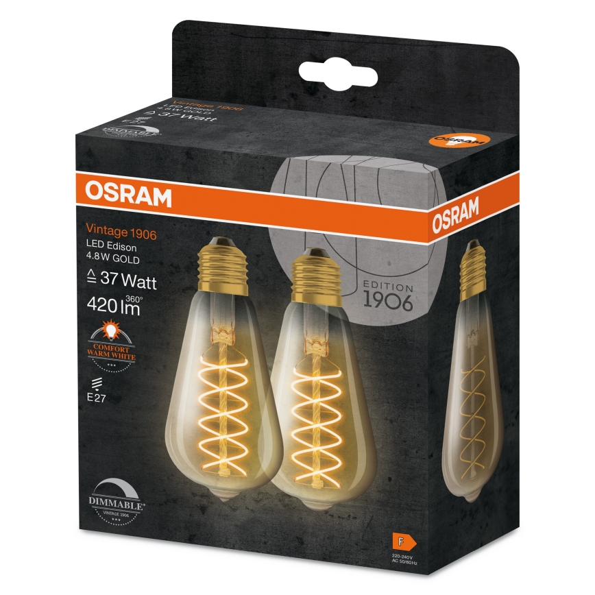 Zestaw 2x ściemnialnych żarówek LED VINTAGE FILAMENT E27/7,8W/230V 1800K - Osram