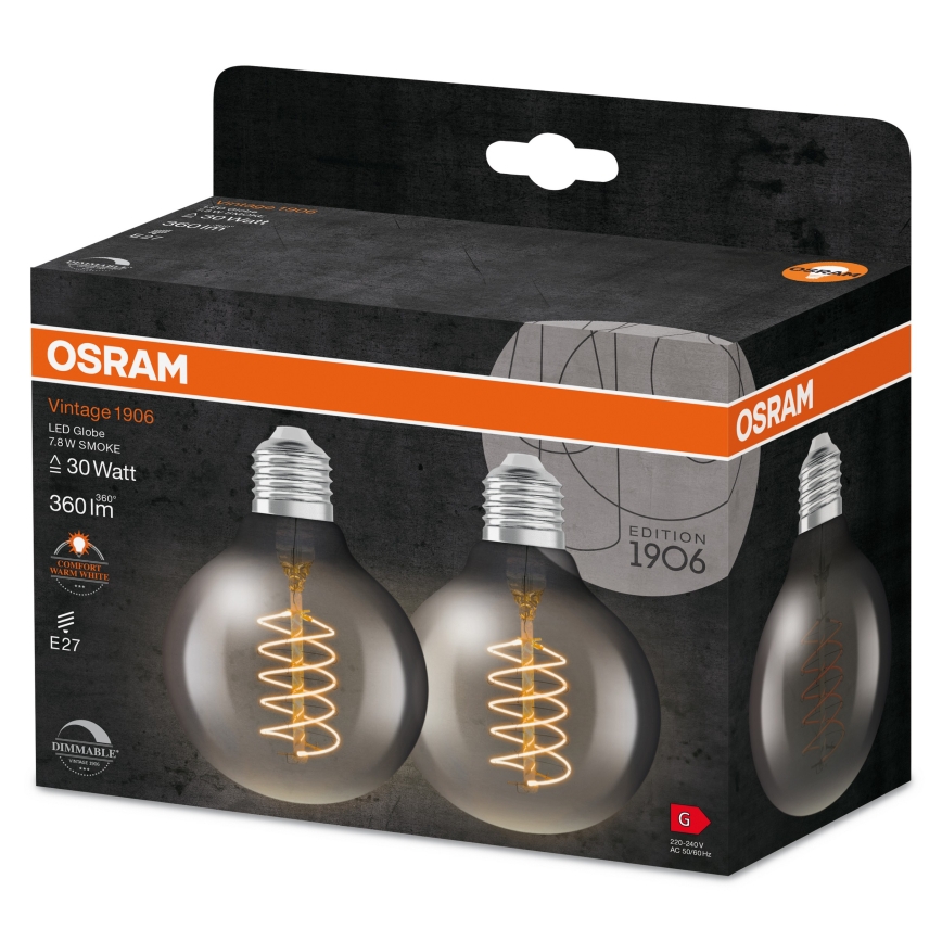 ZESTAW 2x ściemnialnych żarówek LED Vintage Filament E27/7,8W/230V 1800K - Osram
