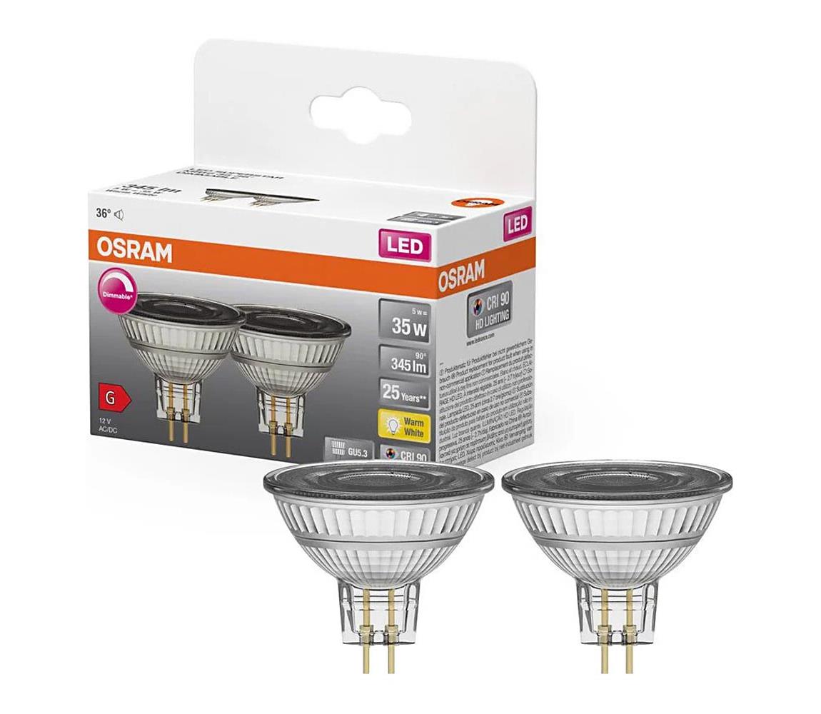 Zestaw 2x ściemnialnych żarówek reflektorowych LED MR16 GU5,3/5W/12V 2700K 36° CRI 90 - Osram