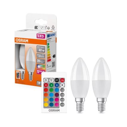 ZESTAW 2x Ściemniana żarówka LED RGBW B38 E14/4,9W/230V 2700K + zdalne sterowanie - Osram