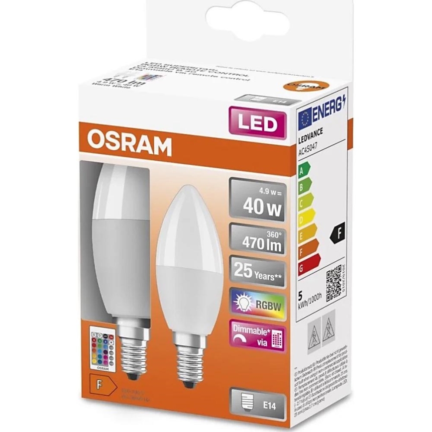 ZESTAW 2x Ściemniana żarówka LED RGBW B38 E14/4,9W/230V 2700K + zdalne sterowanie - Osram