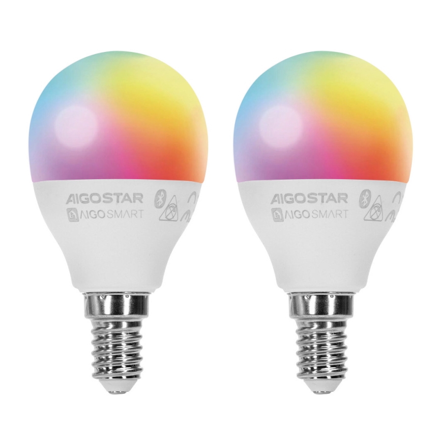 ZESTAW 2x Ściemniana żarówka LED RGBW MESH Smart G45 E14/6,5W/230V 2700-6500K + zdalne sterowanie - Aigostar