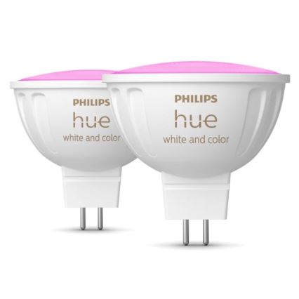 ZESTAW 2x Ściemniana żarówka LED RGBW Philips Hue White And Color Ambiance GU5,3/MR16/6,3W/12V 2000-6500K