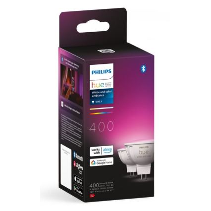 ZESTAW 2x Ściemniana żarówka LED RGBW Philips Hue White And Color Ambiance GU5,3/MR16/6,3W/12V 2000-6500K