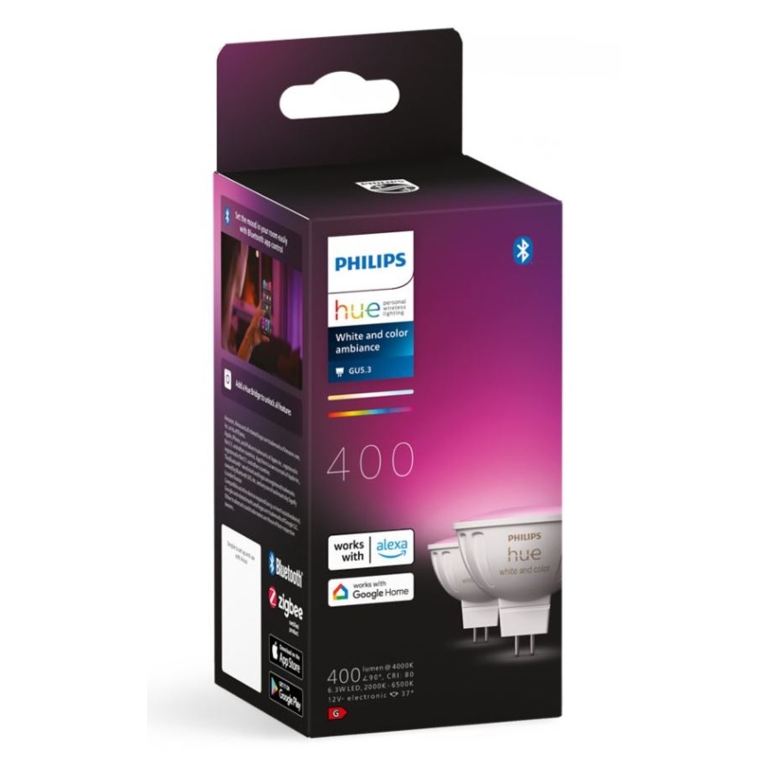 ZESTAW 2x Ściemniana żarówka LED RGBW Philips Hue White And Color Ambiance GU5,3/MR16/6,3W/12V 2000-6500K