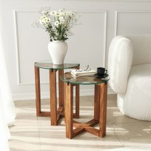 ZESTAW 2x Stół składany AMALFI śr. 40 cm brązowy/przezroczysty